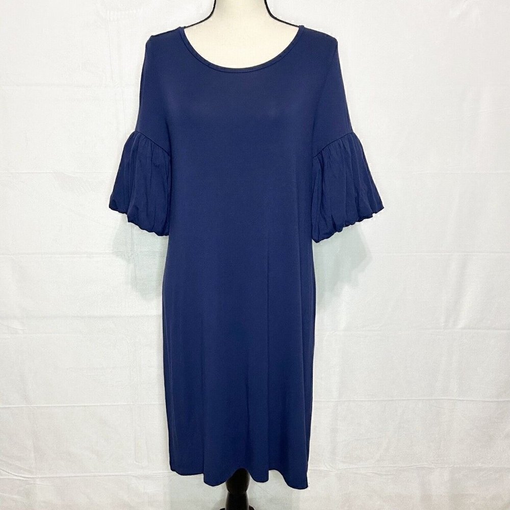 LILLY PULITZER LINDELL Sz Small Navy Viscose Stretch Shirt Dress Bubble Sleeves
